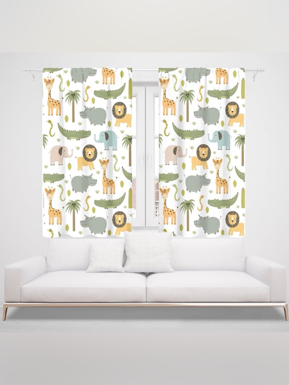 Safari Friends Kids Curtain Panel - Green & Yellow